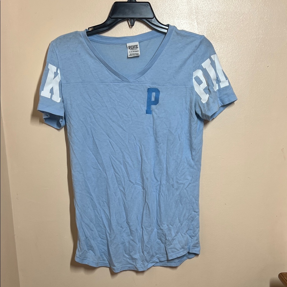 Victoria’s Secret PINK Light Blue V-Neck Tee with 'P' Logo shirt